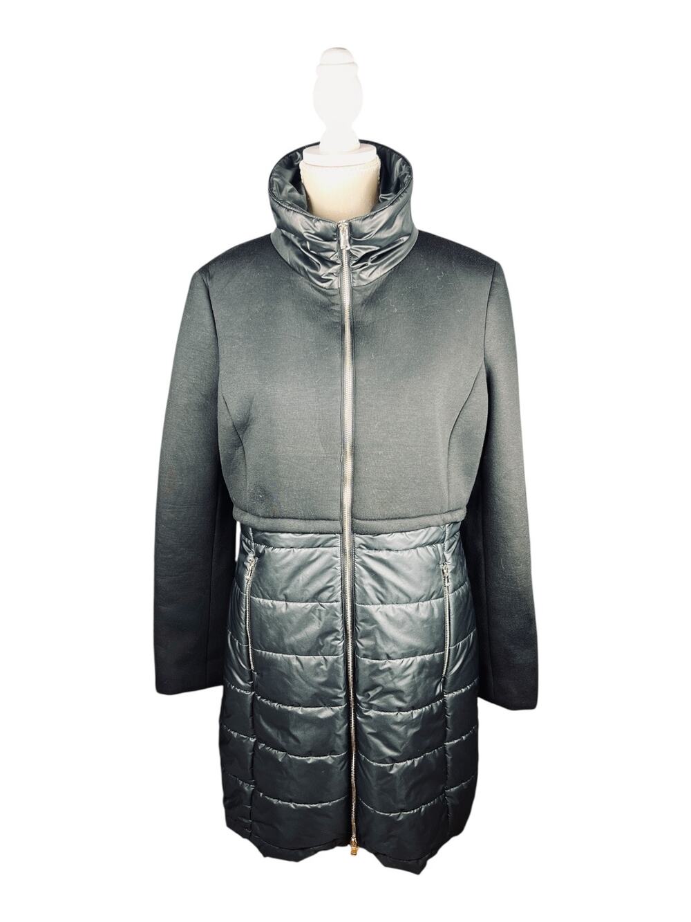 Anatomie Marla Neoprene Mixed Media Puffer Coat Black Italy Size M